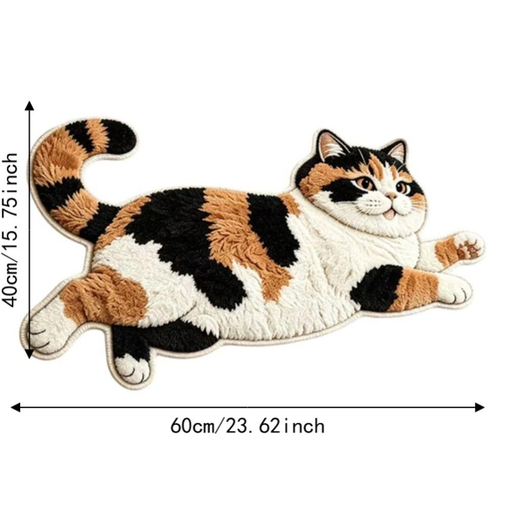 2D Cat-Shaped Area Rug Non-Slip Cartoon Carpet Cute Home Decor Carpet Living Rooms