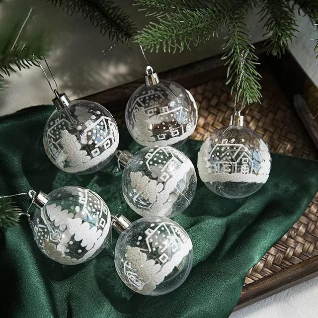 6pcstransparent Snow Christmas Balls Pendants for Christmas Tree Decoration Clear Baubles Hanging Ornaments Xmas Navidad