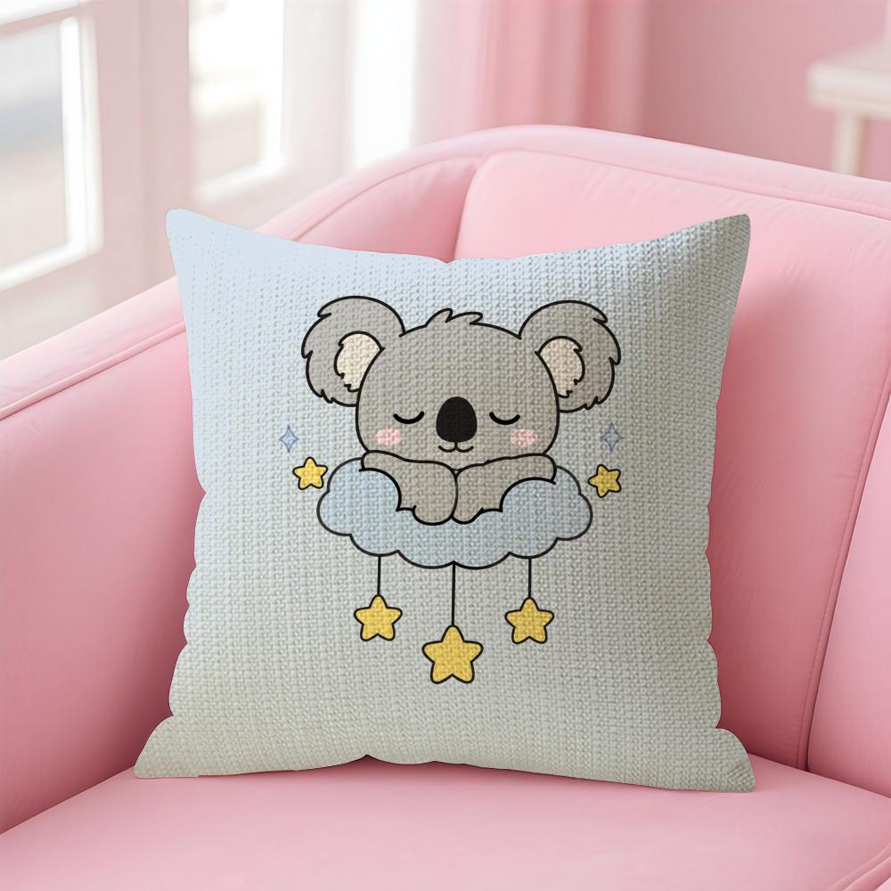 Cartoon Cute Koala Cushion Cover Natural Linen Organic Fabric DoubleSided Printing Sofa Home Decor Gift Pillow Case