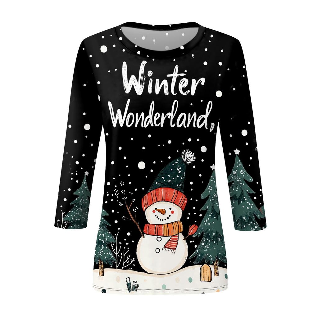 Рубашки с рукавом 3/4 для женщин, футболки с графическим принтом, блузки, повседневные базовые топы, пуловеры