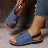 Big Size Women's Shoes One Strap Round Head Wind Sandals Flat Metal Buckle Beach