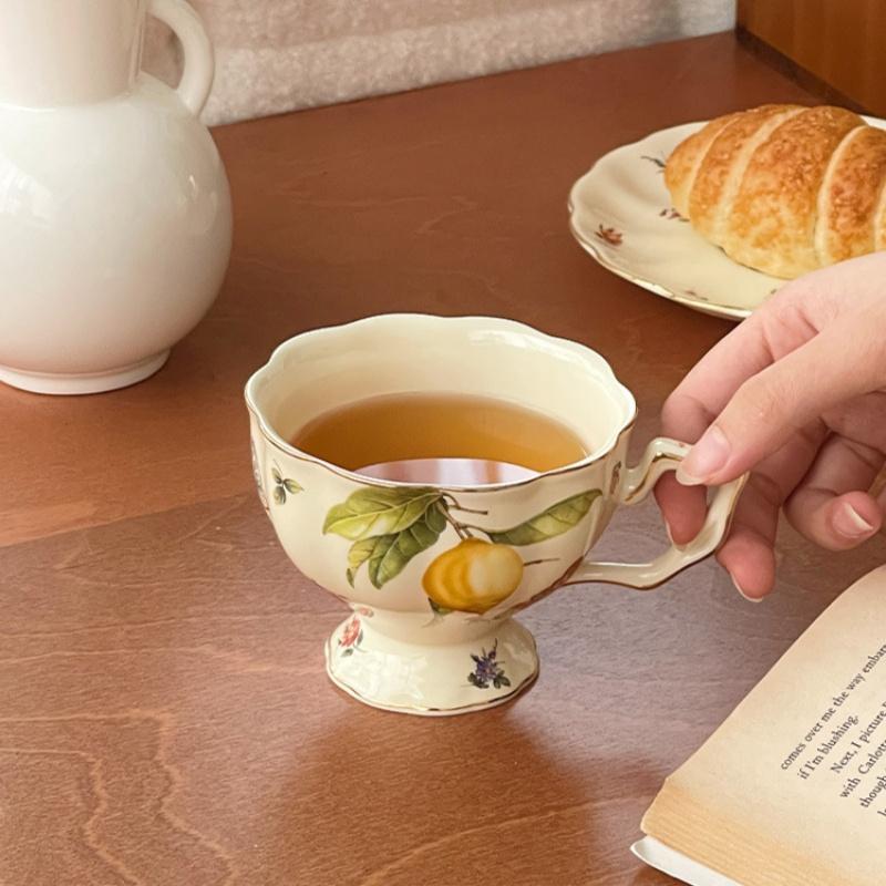 Европейская кофейная чашка и блюдце, чайник, чашка для послеобеденного чая, керамическая чайная чашка с лимонным узором, чайник, десертная тарелка, посуда для питья, подарки