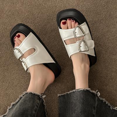 Модные женские римские сандалии на толстой подошве, лето 2024, новая мода, шлепанцы на плоской подошве с противоскользящей подошвой, женские ретро пляжные шлепанцы