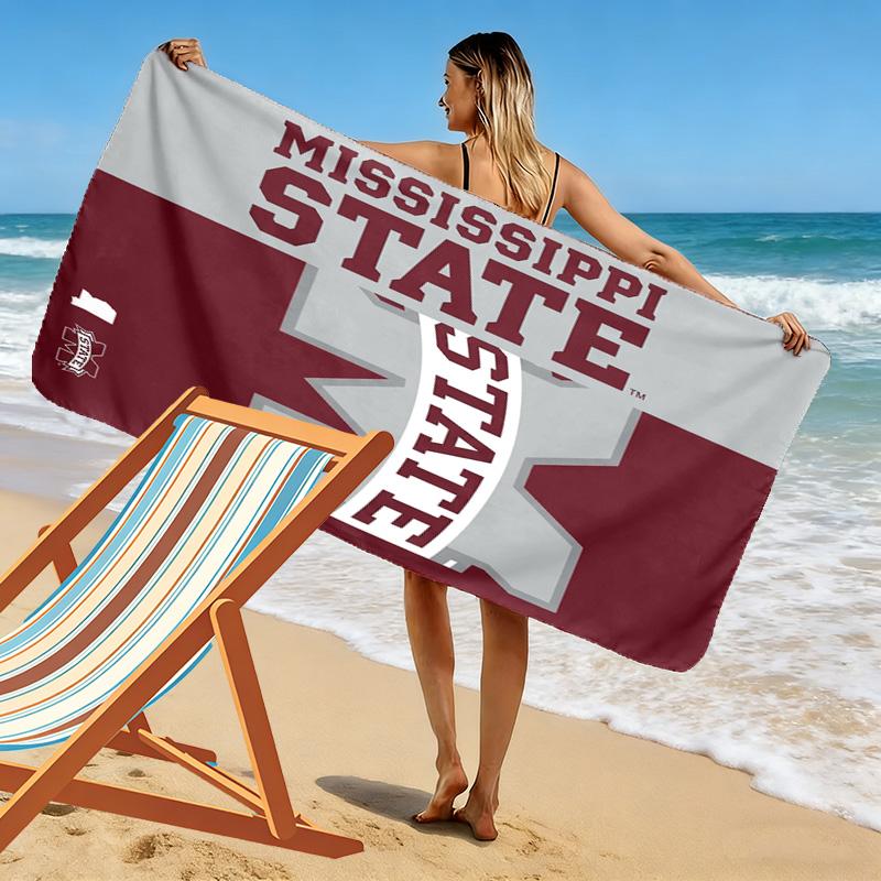 Mississippi State Bulldogs Print Beach Towel, Large Soft Quick Dry Towel for Beach Camping Swimming