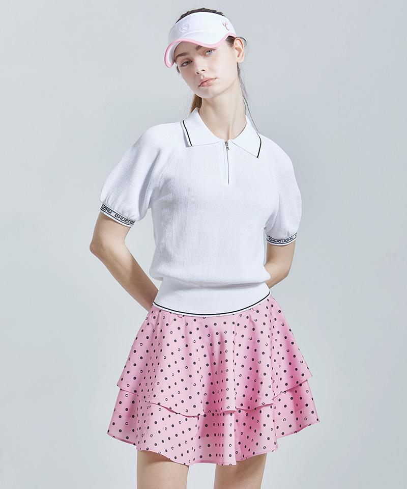 CHUCUCHU Cbess-Kts001W Cool Knit Half-Zip Short Sleeve Top