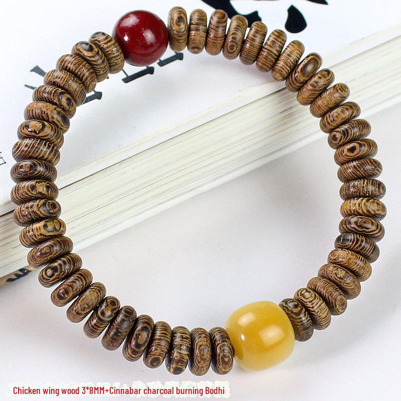 Бусины Будды из красного дерева: Браслет из дерева в виде куриных крылышек 3x8 мм с разделительными бусинами - украшения унисекс.