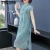 Женское тонкое платье Cheongsam с вышивкой и принтом, летнее платье в китайском стиле с короткими рукавами и круглым вырезом