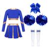 Kids Girls Cheerleading Set Long Sleeve Crop Top with Pleated Skirt and Bowknot Headwear Knee High Stockings 2Pcs Flower Balls for Dance Performance