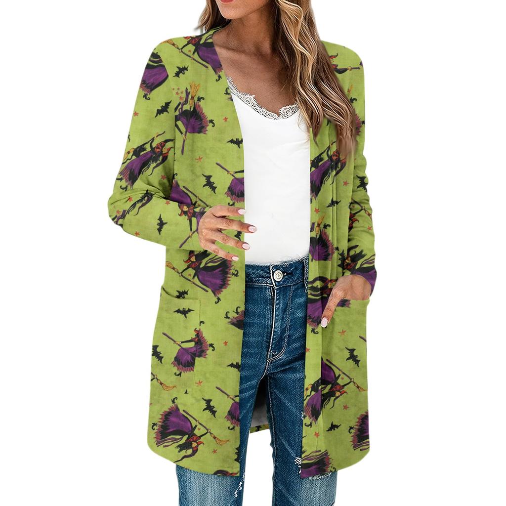 Женские легкие кардиганы с длинным рукавом и открытой передней частью, легкое винтажное пальто с длинным рукавом и принтом, с карманами