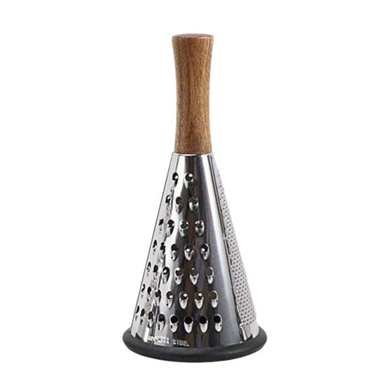 Stainless Steel Cone Cheese Grater with Wood Handle 3 Sided Vegetable Shredder for Grating Cheese Chocolate Vegetables