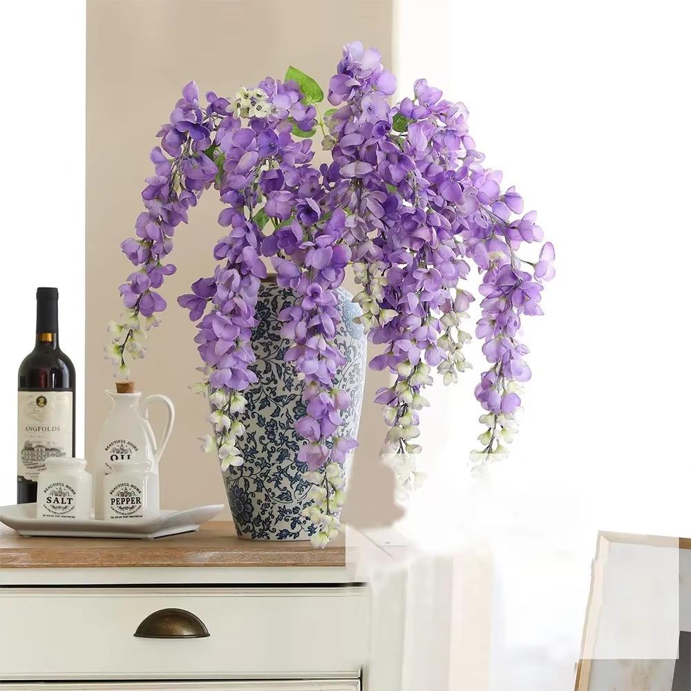 Длинные ветви Искусственный цветок 5 вилок Глициния Лоза Цветок Зелень Шелковый цветок Гирлянда Сад