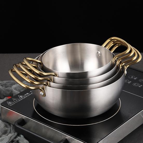 Yousheng Ramen Noodle Pot Fast Heating Two Handles Food Grade Stainless Steel Korean Ramen Noodle Cooking Pan Kitchen Gadgets