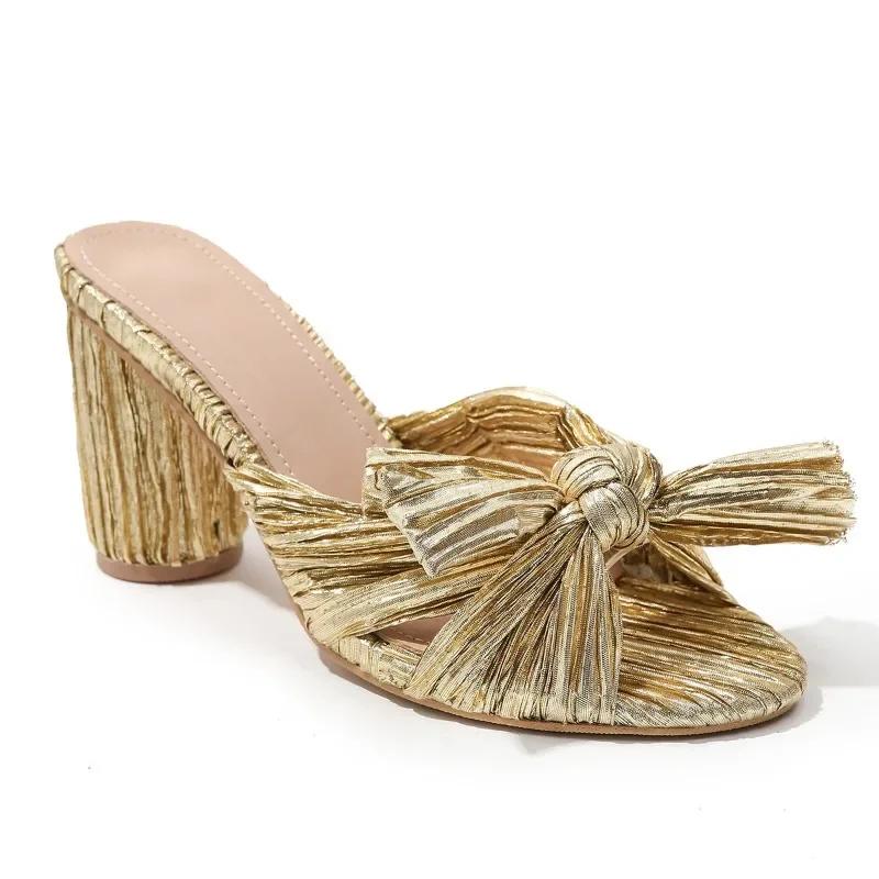 Роскошные дизайнерские женские босоножки высокого качества с открытым носком и бантом на высоком каблуке, туфли для вечеринки и свадьбы, элегантные французские туфли-лодочки