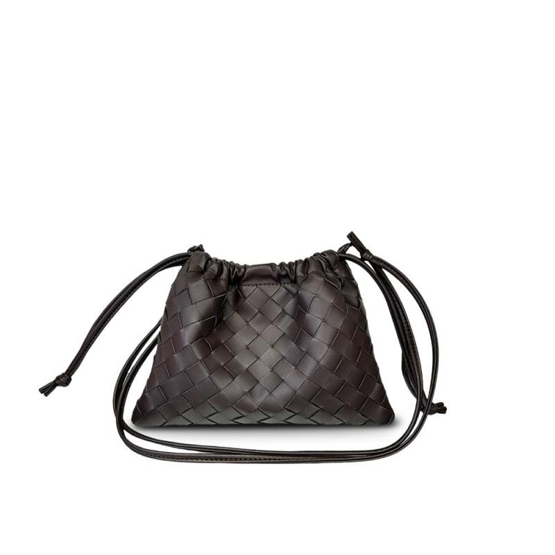 Mini Woven Leather Cloud Bag Women Soft Square Crossbody Shoulder With Drawstring