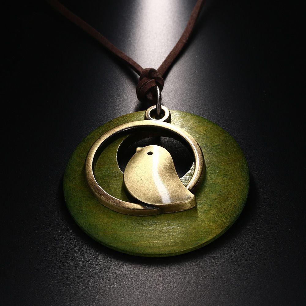 Jewelry Handmade Bohemia Wooden Necklace Velvet Chain Bird Pendant