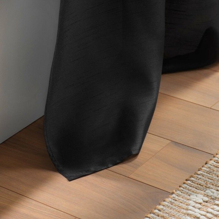 Rideau - SHANA - Noir - 140x240 cm - Œillets - Effet soie sauvage