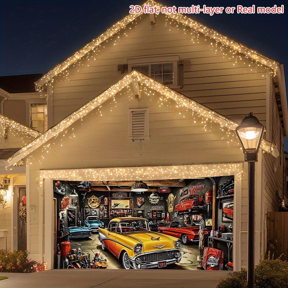 Large garage background suitable for photo booths birthday celebrations and festival decorations. Durable party banner