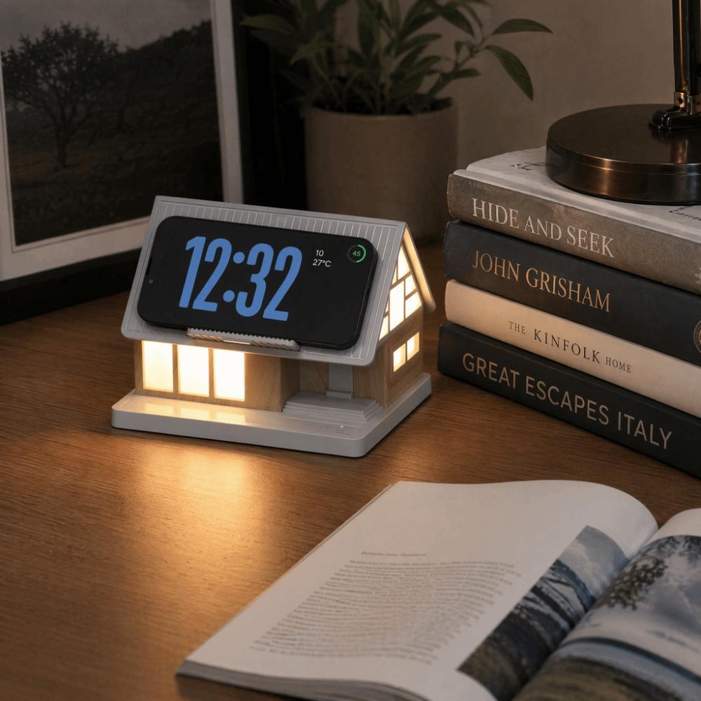 House Shape Night Light Wireless Charging Dimmable Control White Noise Machine 3-Level Timer 5-in-1 Table Lamp Home Decoration
