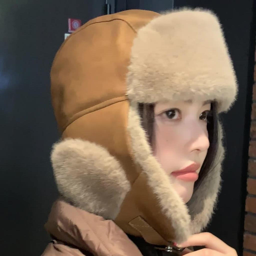 Женская осенне-зимняя теплая утолщенная защитная шапка-бомбер с холодным мехом, бархатная уличная замшевая шапка для велоспорта, милая милая шапка Lei Feng