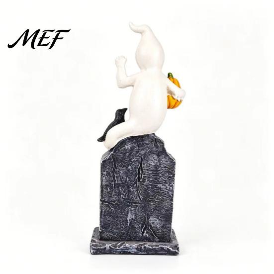 Spooky Home Interior Decor Halloween Tombstone Figurine, Resin Ghost Pumpkin Crow on Hand Painted Party Supplies Statue for Desktop Haunted