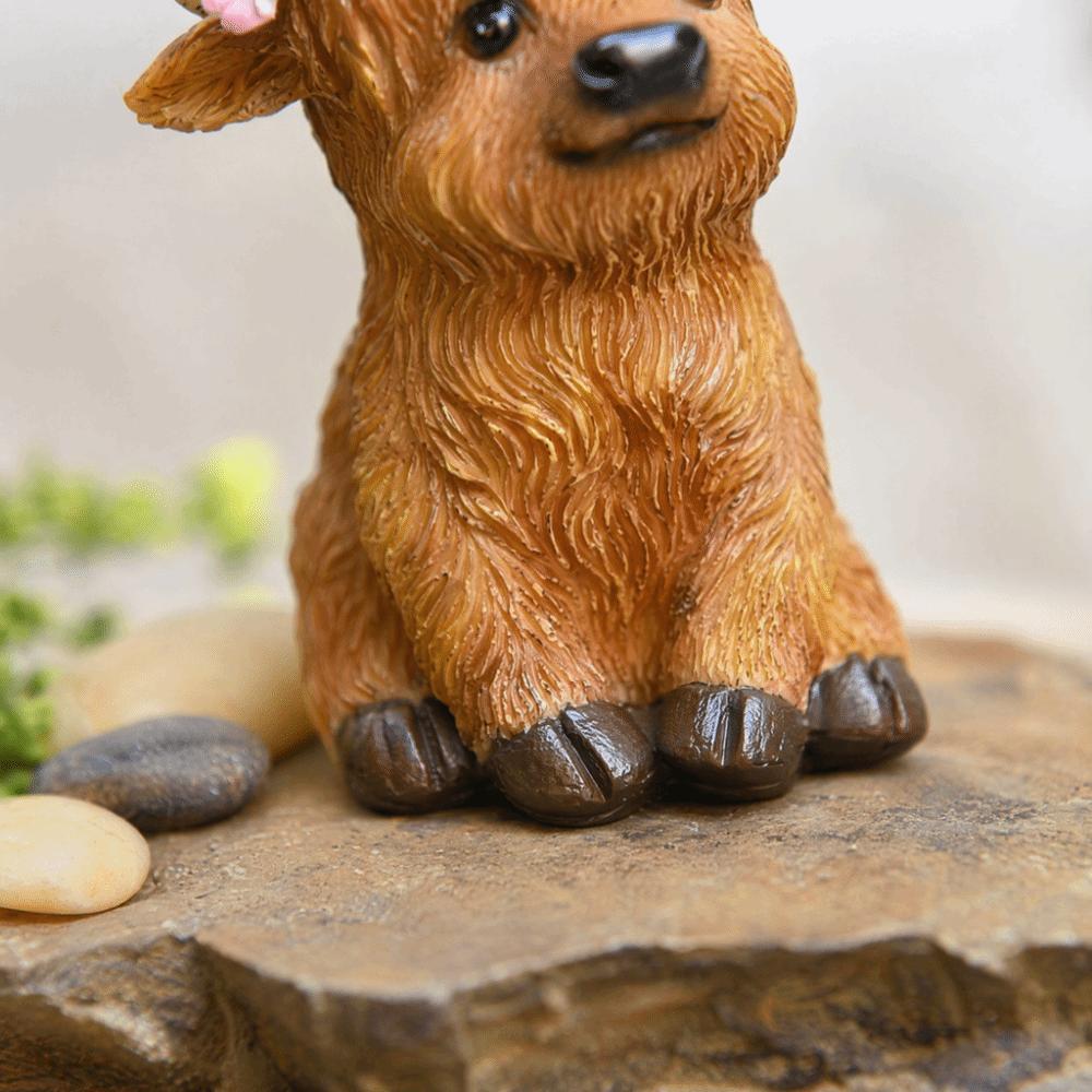 Resin Floral Crown Cattle Resin Tabletop Figurine Farmhouse Living Room Shelf Display Ornament