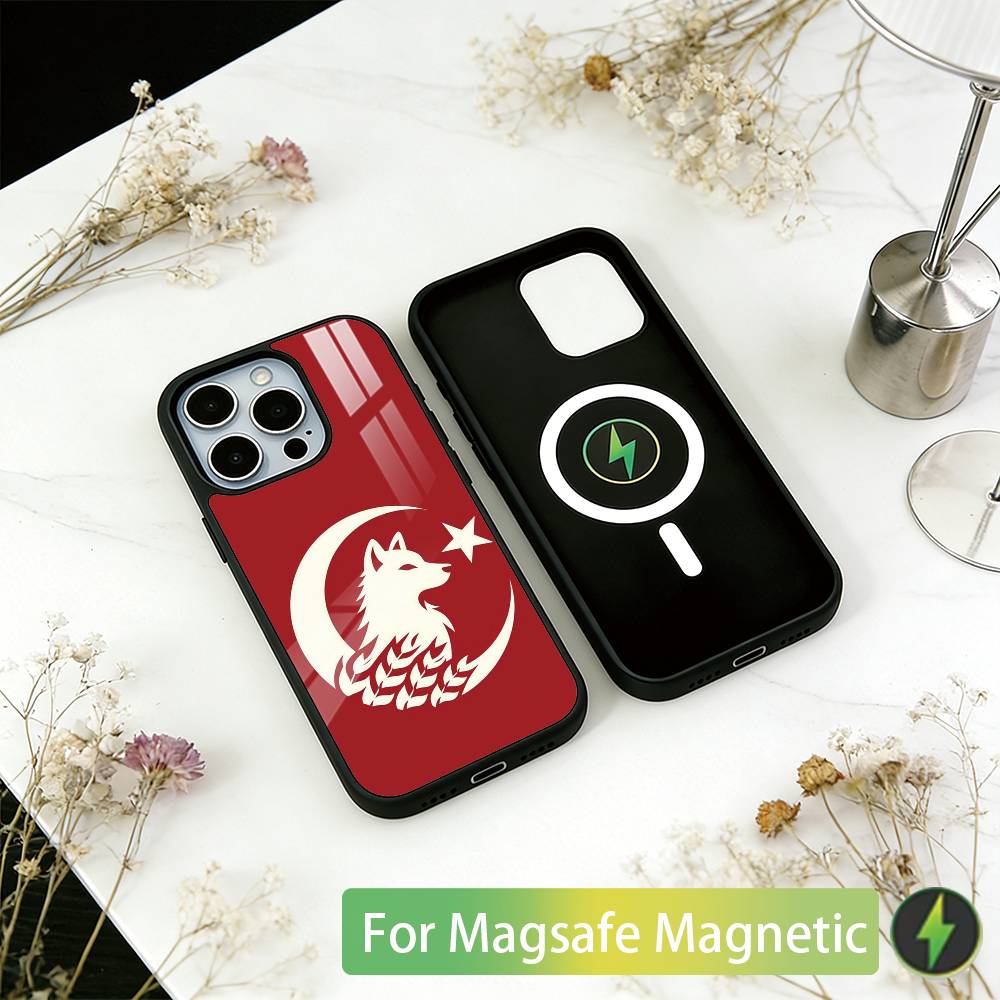 Чехол для телефона 'Турецкий Волк' для iPhone 17, 16, 15, 14, 13, 12, 11 Plus, Pro, Магнитный, Для Magsafe, Беспроводной Зарядки