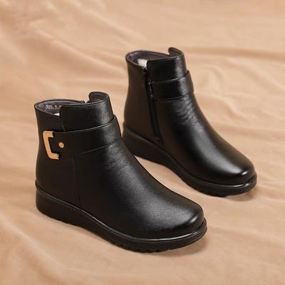 Женские ботильоны плюшевые короткие голенища на плоской подошве зимние ботинки осень/зима простые ретро на молнии теплые повседневные хлопковые ботинки