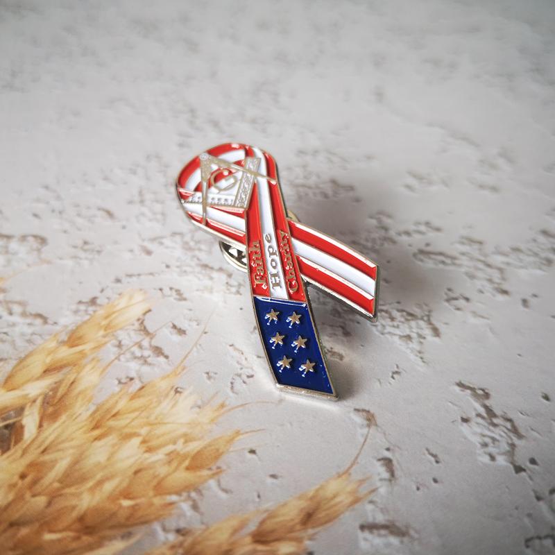 Masonic Lapel Pins Freemasonry Badge Mason Freemason BLM62 Ribbon USA Flag American Star Spangled Banner Men's Business1.8*3.9cm