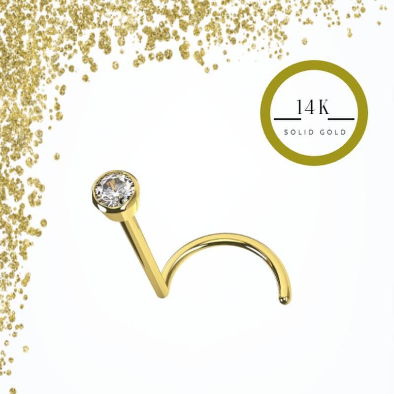 KODY PIERCING Круглый носовой винт из 14-каратного золота с драгоценными камнями - Качественный пирсинг