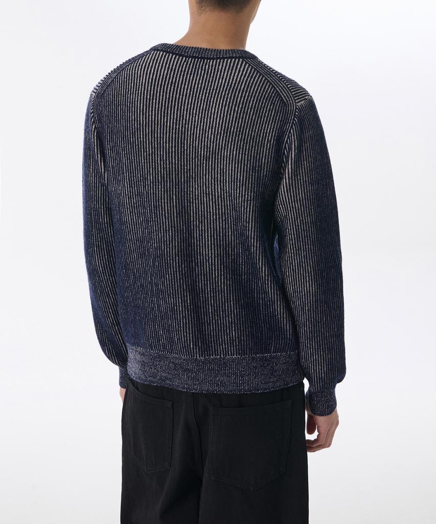MUSINSA STANDARD Two-Tone Ribbed Crew Neck Knit [Navy/Oatmeal]