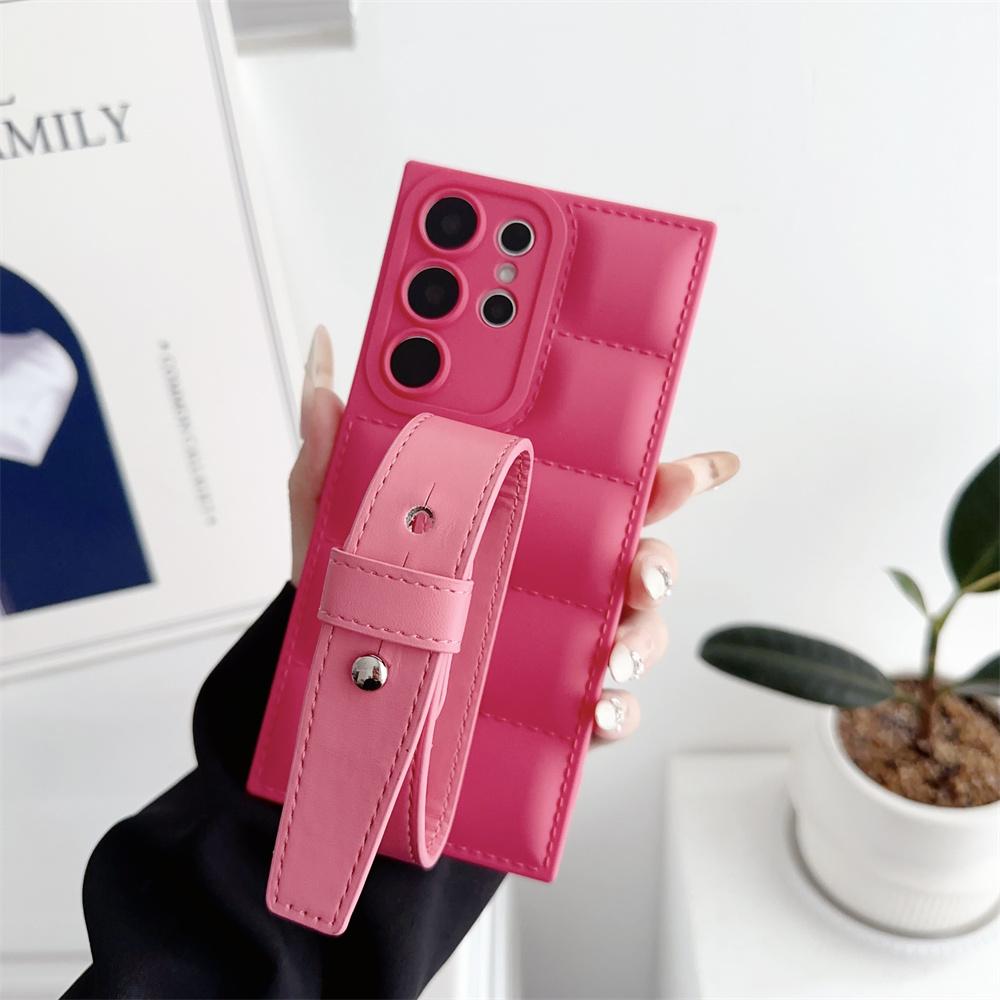 Down Jacket Wrist Strap Soft Case for Samsung Galaxy S24 S23 S22 S21 Ultra Plus S20 S23 FE Cover A33 A34 A3 A13 A3 A23 A2 A