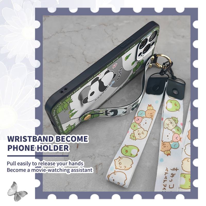 Wrist Strap Durable Phone Case For Nokia 6.2/7.2 Cartoon Fashion Design Waterproof Shockproof Panda Wristband Anti-dust