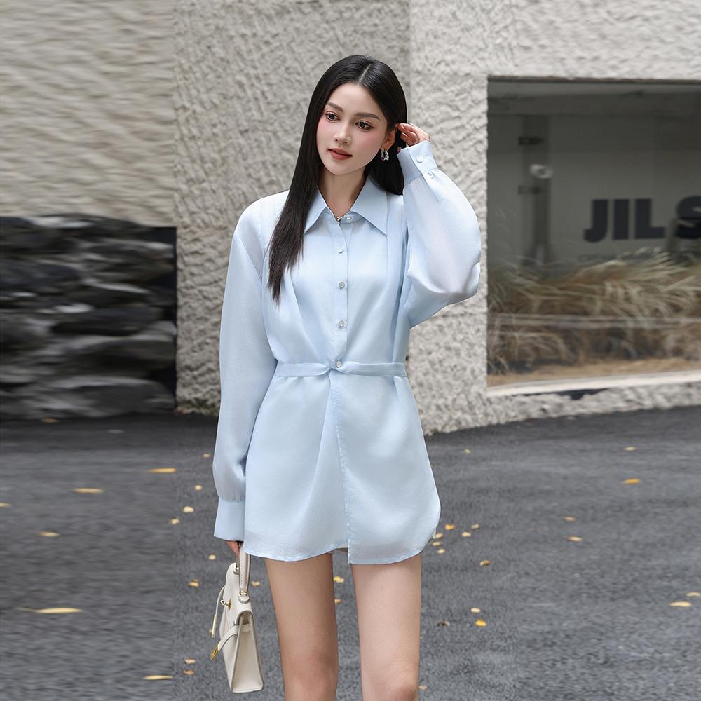 MIXMAX Casual Versatile Temperament Slimming Long-Sleeved Shirt Knitted Two-Piece Set