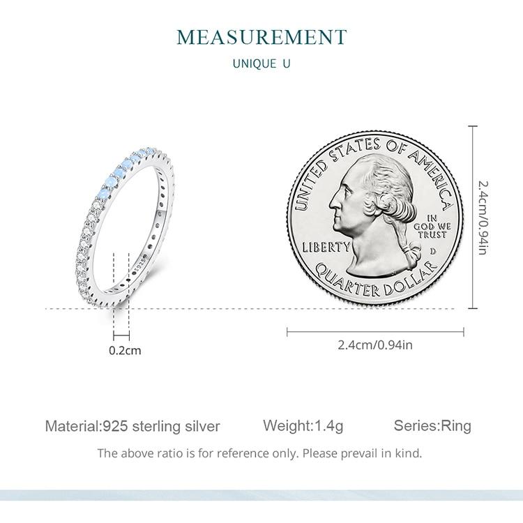 BAMOER 925 Sterling Silver Blue Simple Finger Ring Stackable Eternity Bands for Women Gift Platinum Plated Fine Jewelry