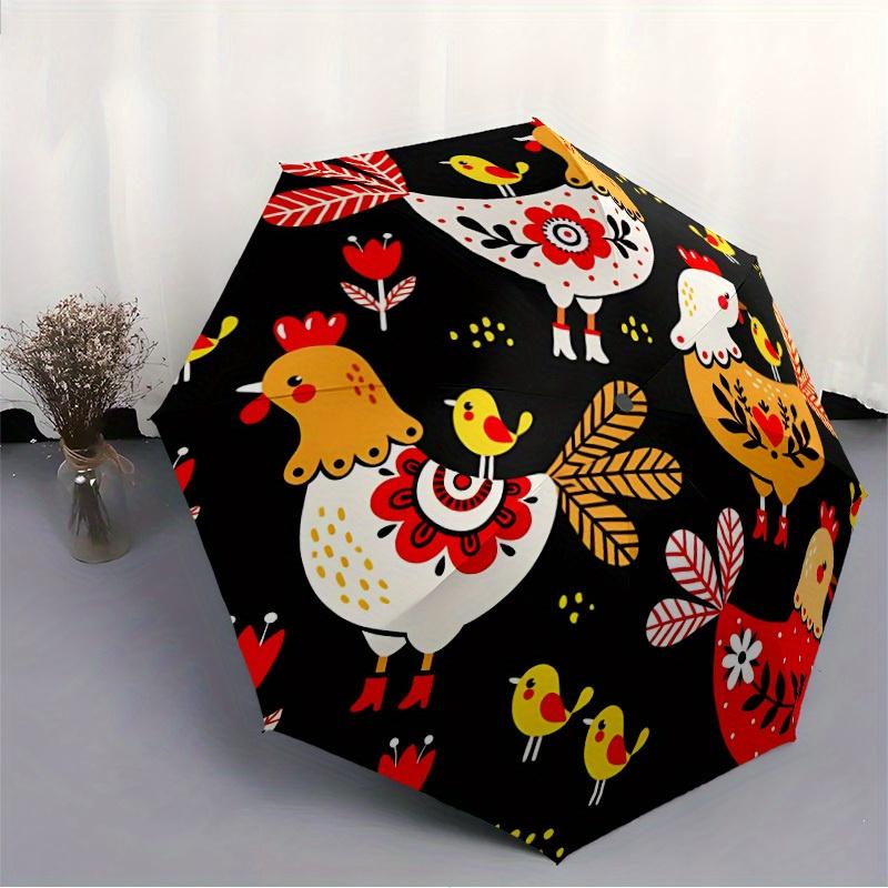 1pc Chickens Flowers Auto Open/close, All-Season Portable Folding Umbrella for Women & Men, Travel, Everyday, Formal Events - Compact Luxury Parasol,