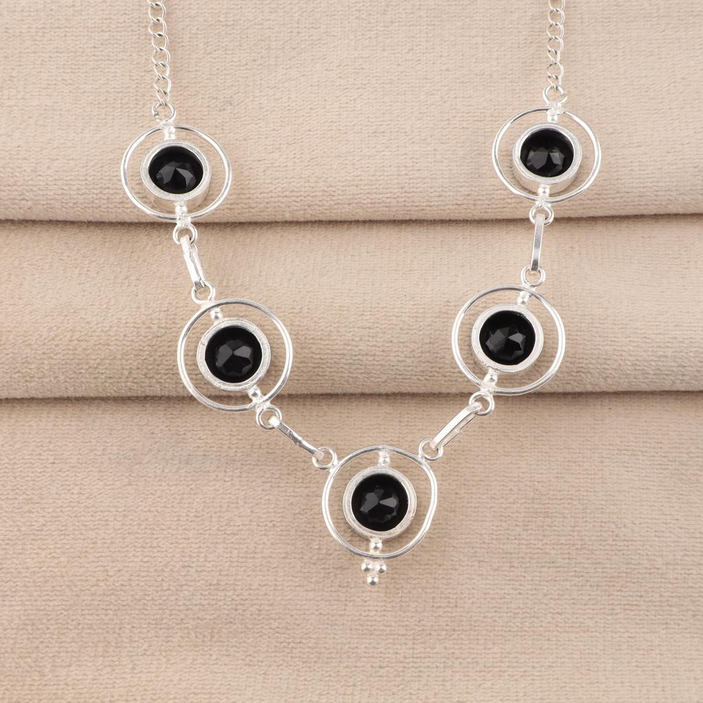 Black Onyx Gemstone Silver Necklace, 925 Sterling Silver Handmade Silver Necklace, Women Wedding Necklace, RN-2-19
