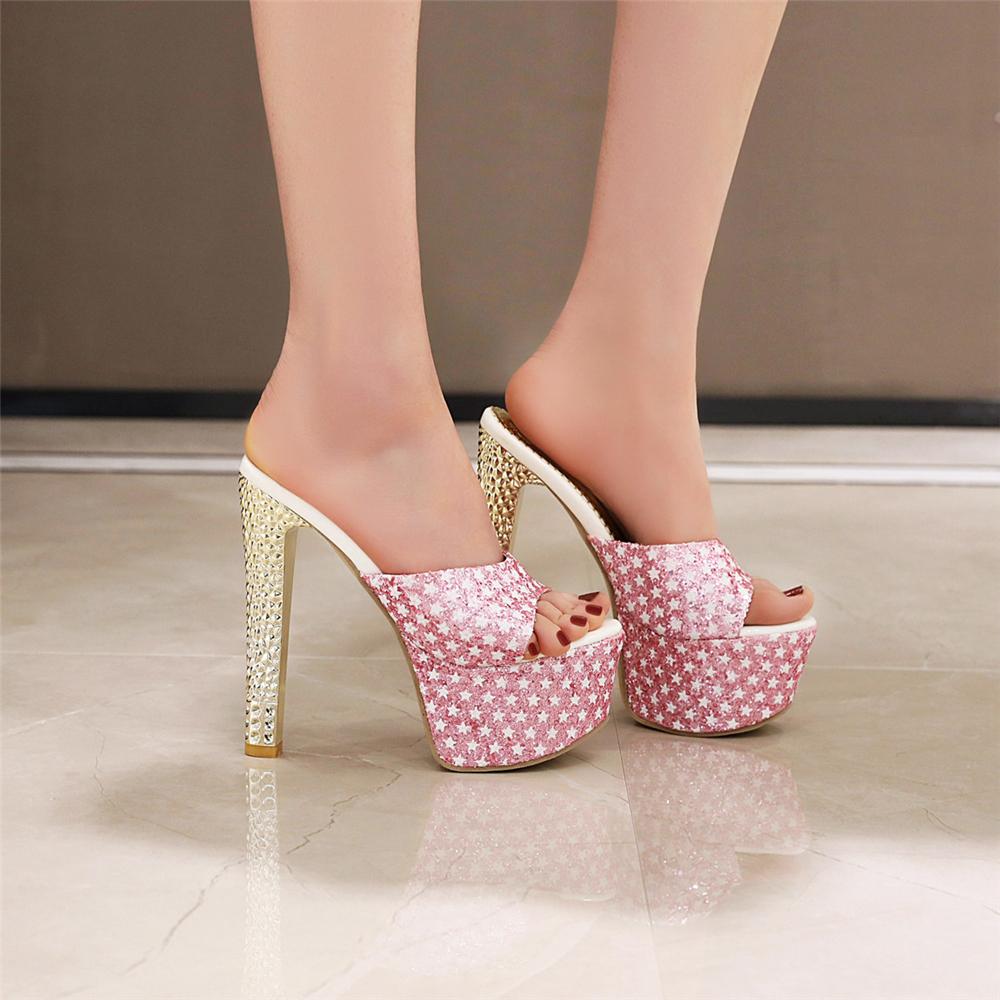 Sexy Slippers Women Summer Shoes Outdoor High Heels Platform Slides Ladies Luxury Designer Pink Red Stars Sandals Woman Big Size