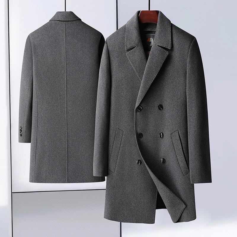 Пальто осенне-зимнее, среднее и длинное, двубортное, с подкладкой из гусиного пуха, которое можно снять, утолщенное, теплое, двухстороннее шерстяное пальто