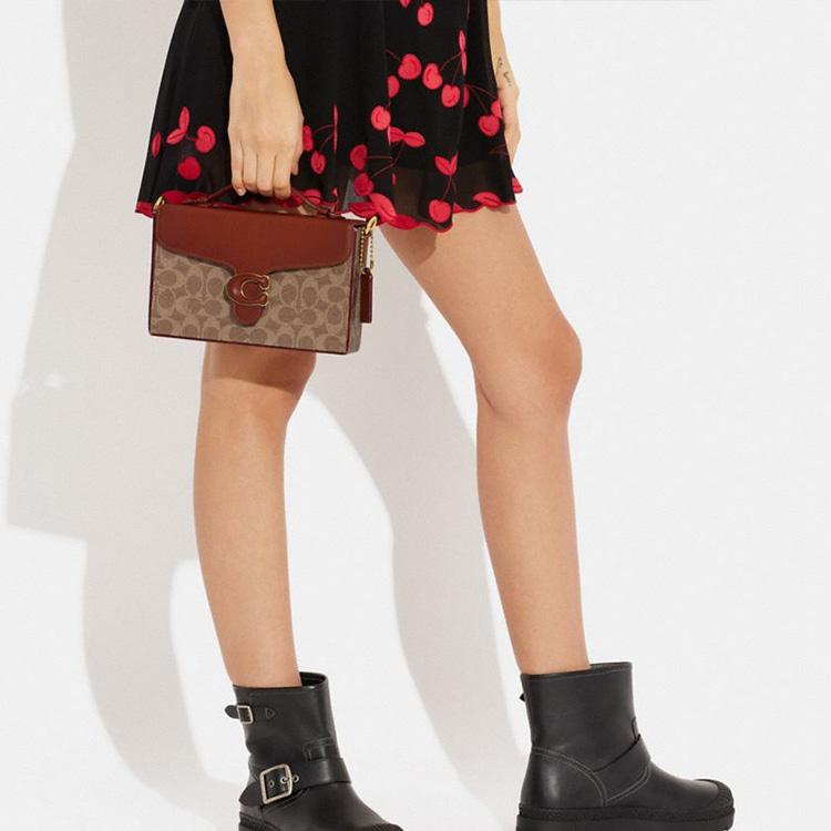 Coach Tabby 22 Monogram Print Flap PVC Small Square Crossbody Shoulder Bag Women Bags Red Brown CH798-B4NQ4