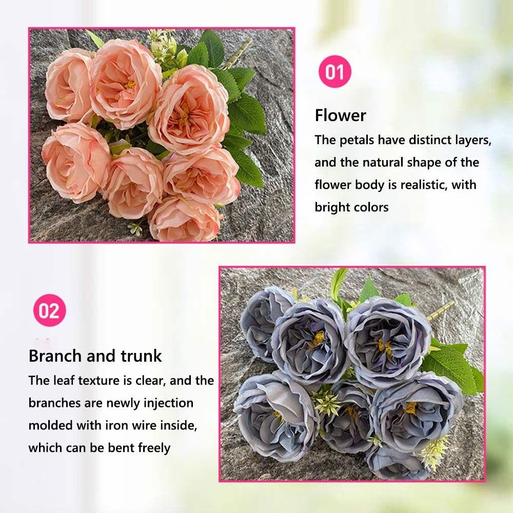 7 Heads Artificial Flower Rose Brushed Fabric Petal Flower Bouquet Faux Austin Rose  Party Supplies