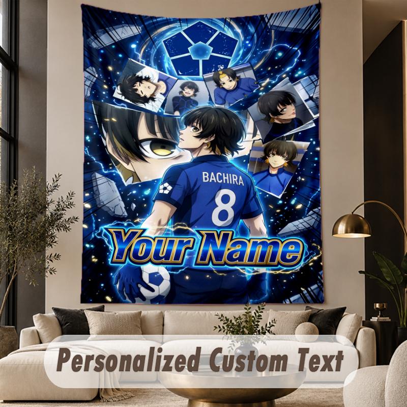 Custom Text Printed Tapestry Blue Lock Pattern Large Wall Hanging Indoor Room Decor