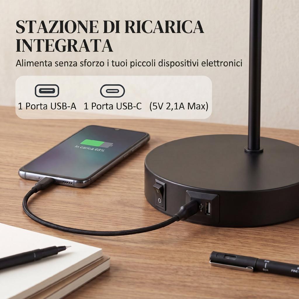 Set Of 2 Modern Table Lamps In Steel With USB Ports E27 Base Black