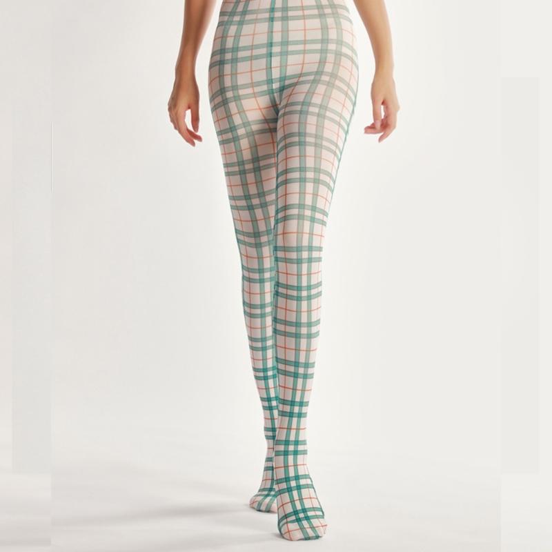 Women Sexy Tights Socks Translucent High Waist Pantyhose Plaids Print Silk Stockings Colourful Plaids Printing Stockings