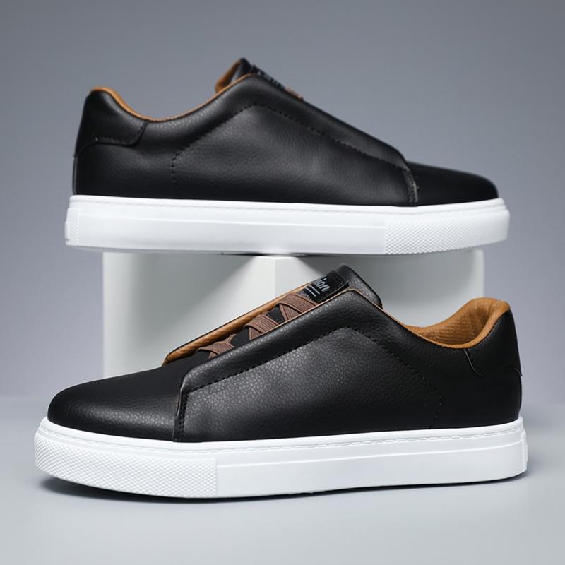 Hot Sale Black Leather Men's Casual Shoes Plus Size 48 Classic Low Cut Skateboard Shoes Men Comfortable Social Sneakers Male