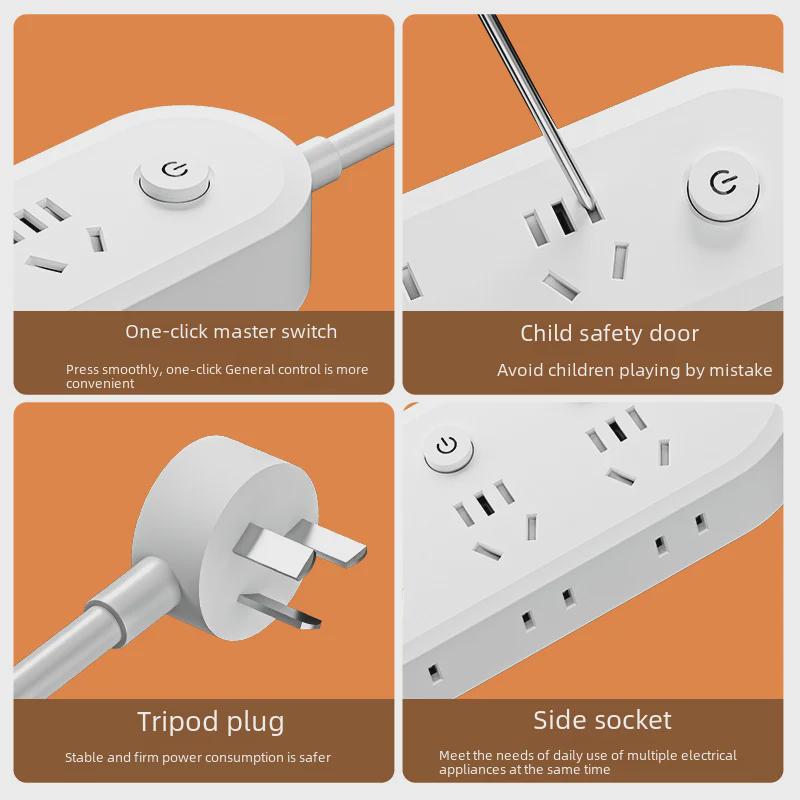 Умный сетевой фильтр с несколькими розетками, USB, двухсторонней вилкой и встроенной медной полосой