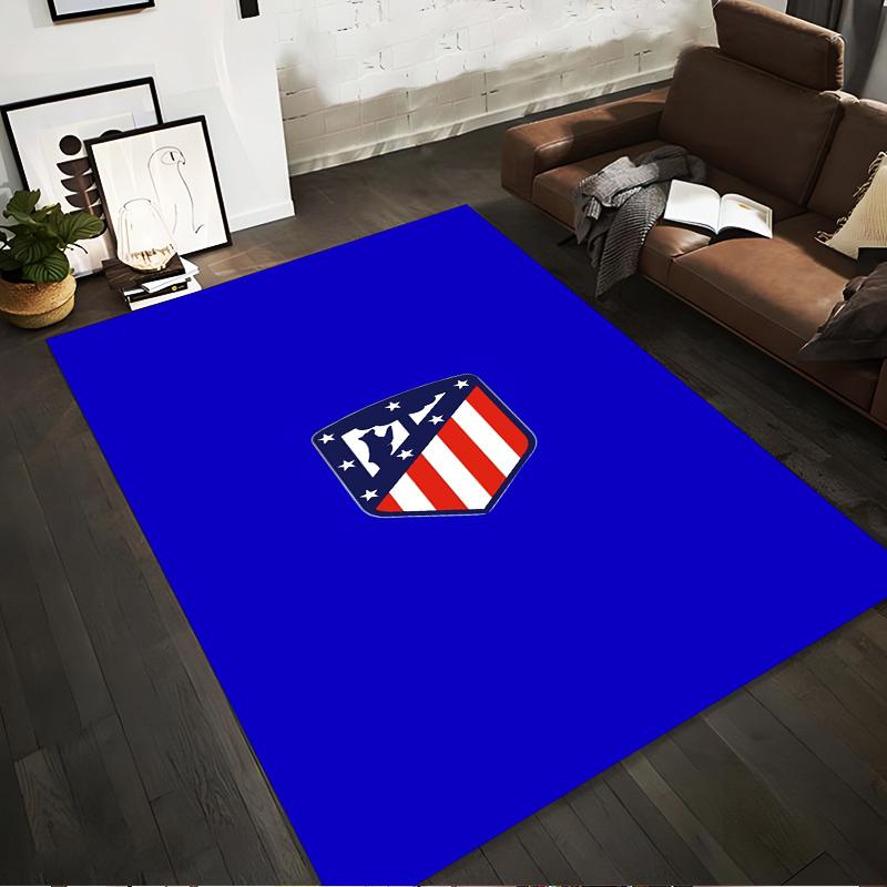 Blue Rug with Red and White Striped Shield Non-slip rug suitable for living room and bedroom sofas.
