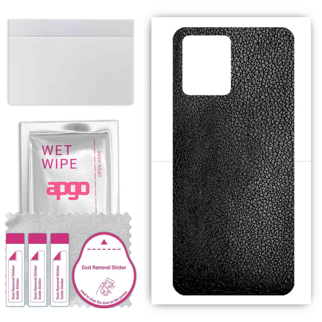 apgo Protective Skin Sticker for the Back Compatible with Realme 8, Wrap Film, Foil, Vinyl - Pattern Black Leather