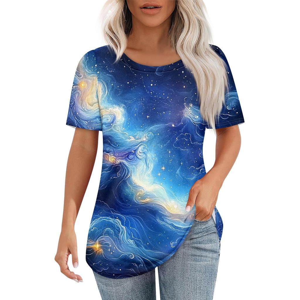 Женская футболка с принтом неба, модная, повседневная, с круглым вырезом и коротким рукавом