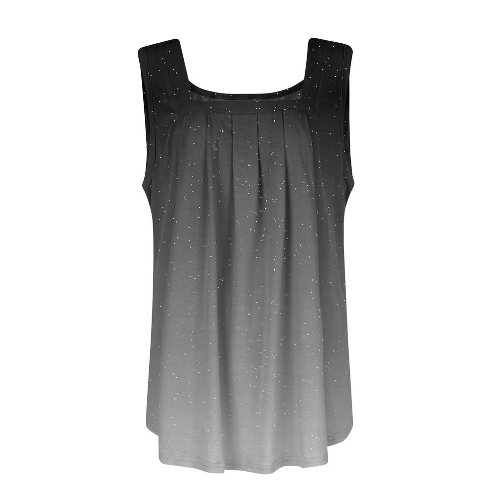 Women's Pleated Square Collar Sleeveless Vest Print T-shirt