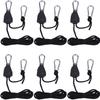 Rubonarie Rope Ratchet, Packing Belt, Rope Tightener, Camping Gear, Rope Tensioner, Rope Hanger, Carabiner, Hanging, 68kg/Pair, Set of 6 (Black)